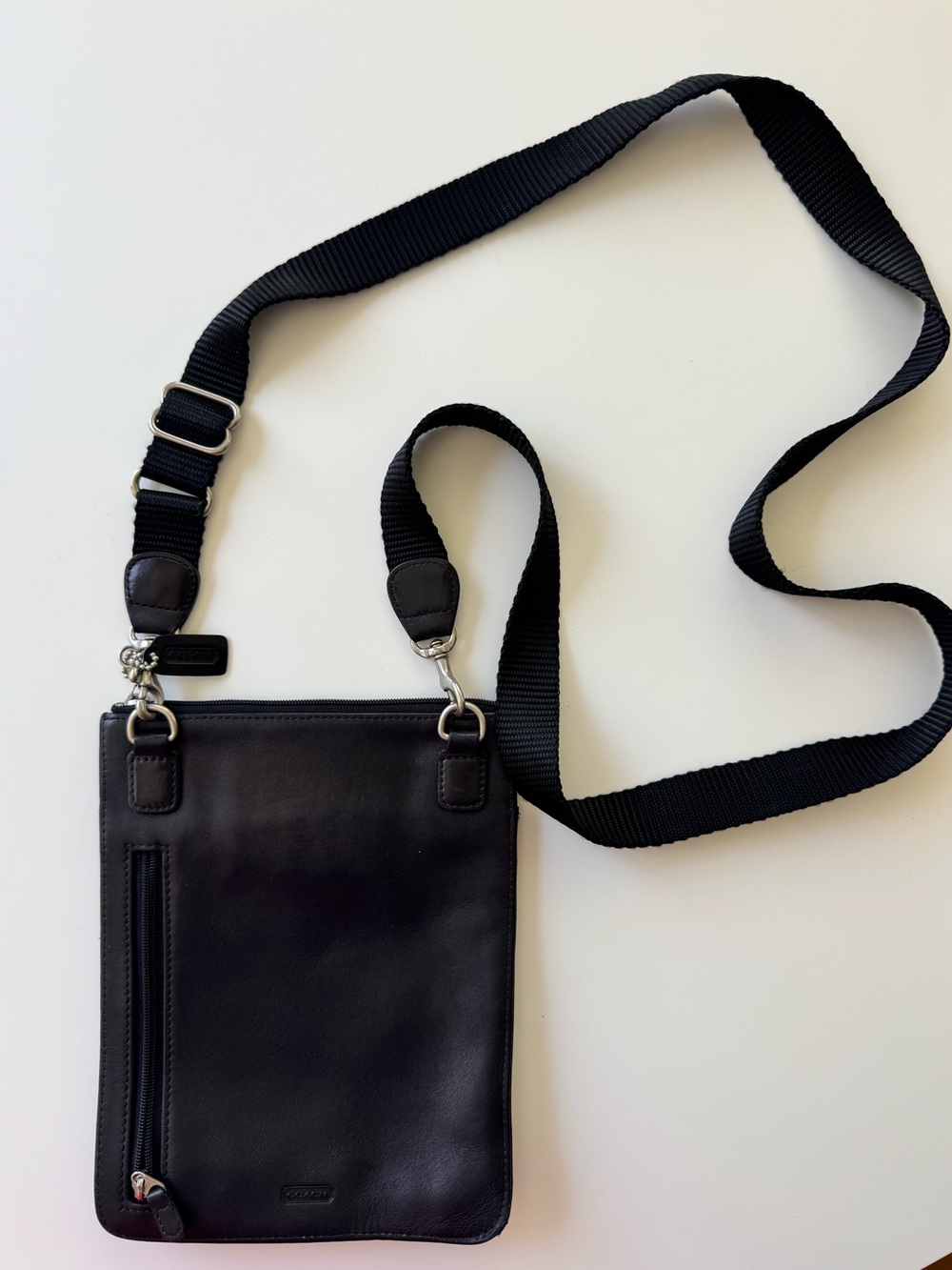 COACH Black Leather Crossbody Messenger Bag with Adjustable Strap